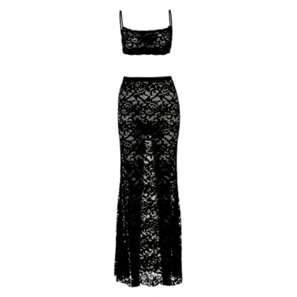 2-Piece Sexy Black Lace Skirt Set